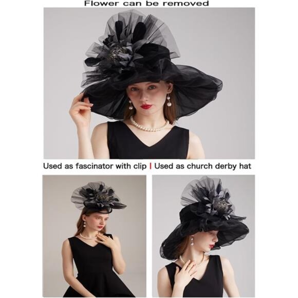 Women's Kentucky Derby Church Dress Hat 01-black, Grey - Picture 2 of 7
